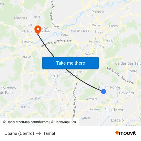 Joane (Centro) to Tamel map