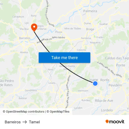 Barreiros to Tamel map