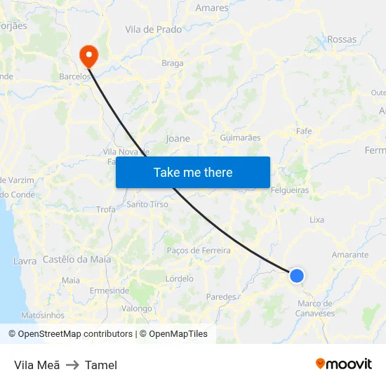 Vila Meã to Tamel map