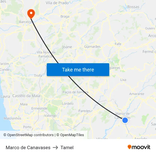 Marco de Canavases to Tamel map