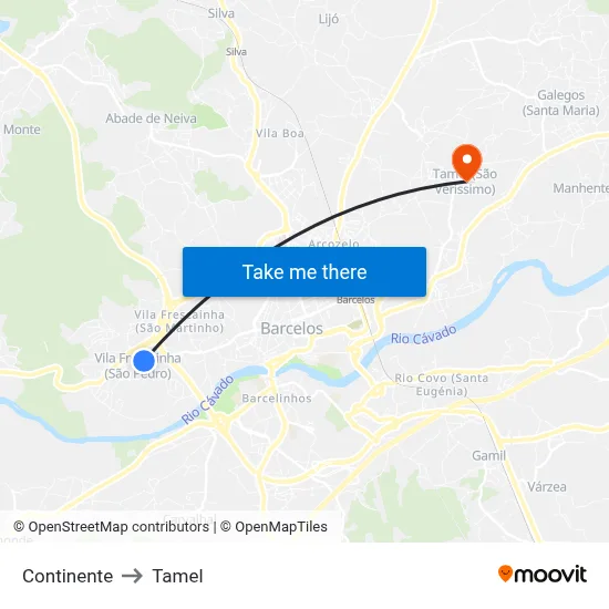 Continente to Tamel map