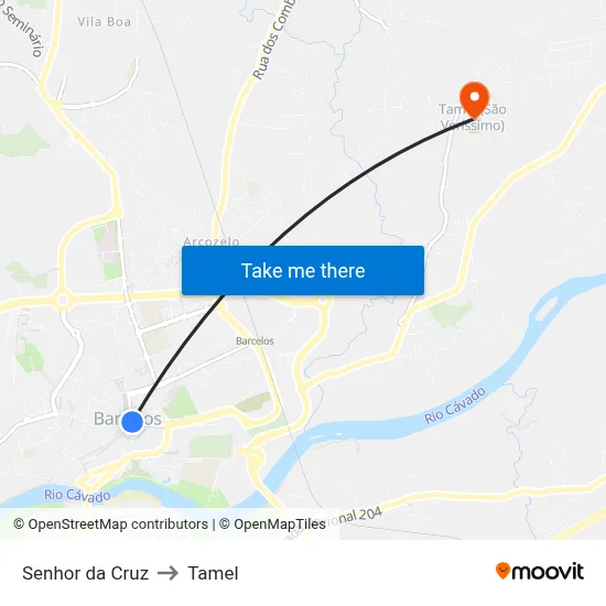Senhor da Cruz to Tamel map