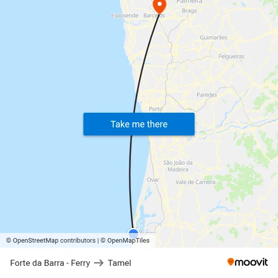 Forte da Barra - Ferry to Tamel map