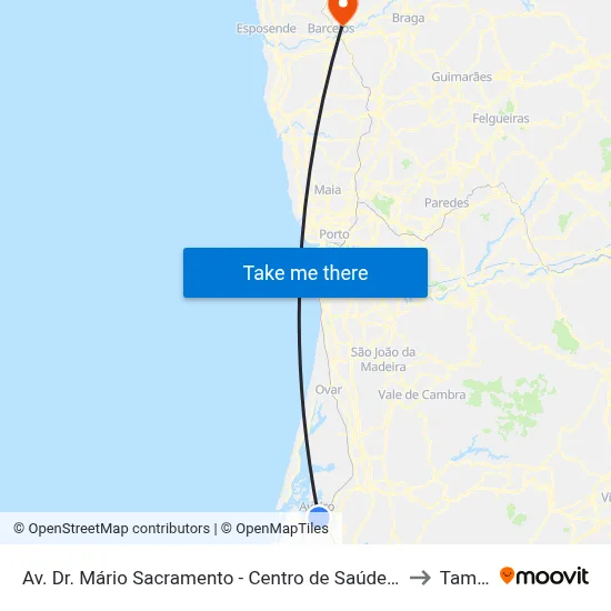 Av. Dr. Mário Sacramento - Centro de Saúde A to Tamel map