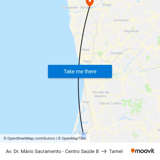 Av. Dr. Mário Sacramento - Centro Saúde B to Tamel map