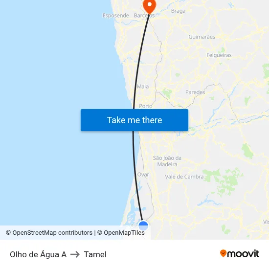 Olho de Água A to Tamel map