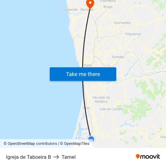 Igreja de Taboeira B to Tamel map