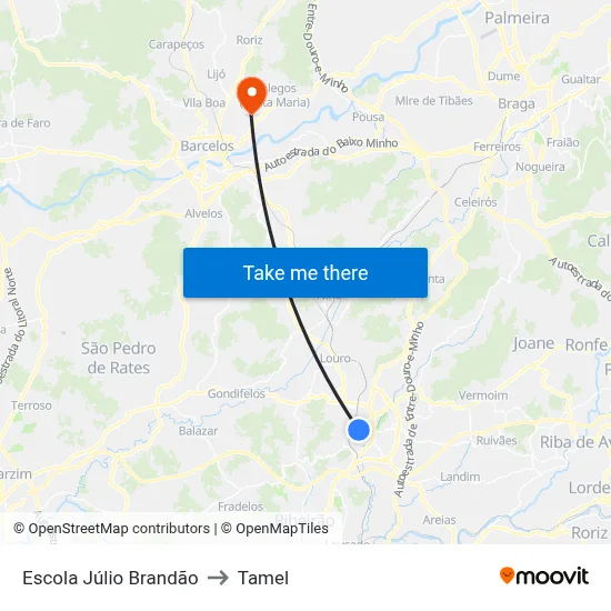 Escola Júlio Brandão to Tamel map