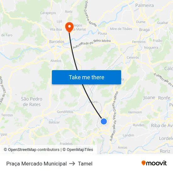 Praça Mercado Municipal to Tamel map