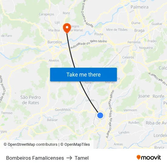 Bombeiros Famalicenses to Tamel map