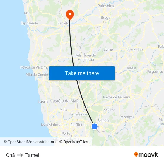 Chã to Tamel map