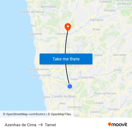 Azenhas de Cima to Tamel map