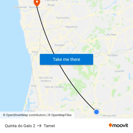 Quinta do Galo 2 to Tamel map