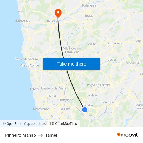 Pinheiro Manso to Tamel map
