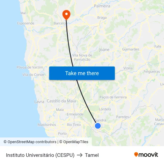Instituto Universitário (CESPU) to Tamel map
