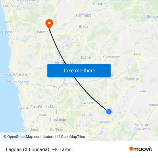 Lagoas (X Lousada) to Tamel map