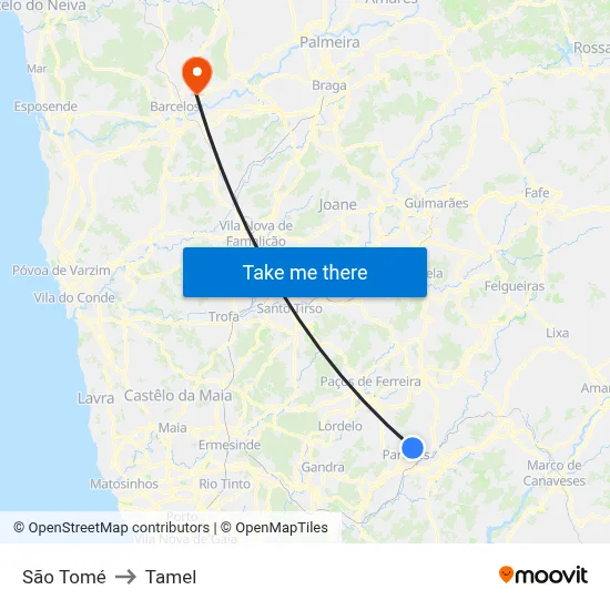 São Tomé to Tamel map