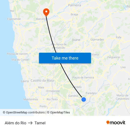 Além do Rio to Tamel map