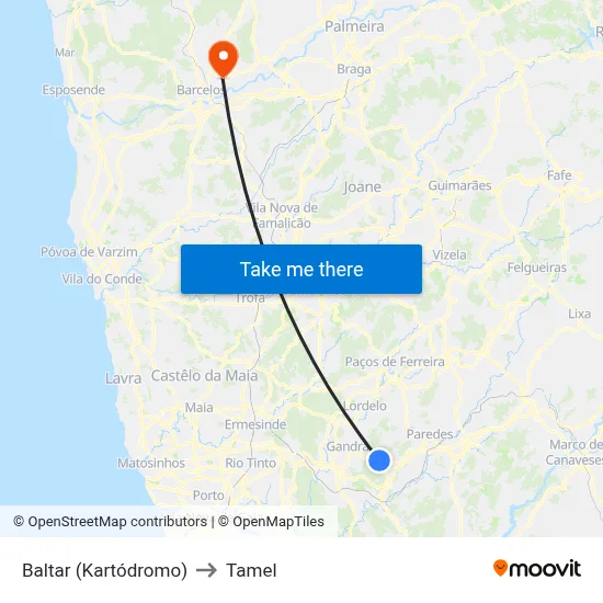 Baltar (Kartódromo) to Tamel map