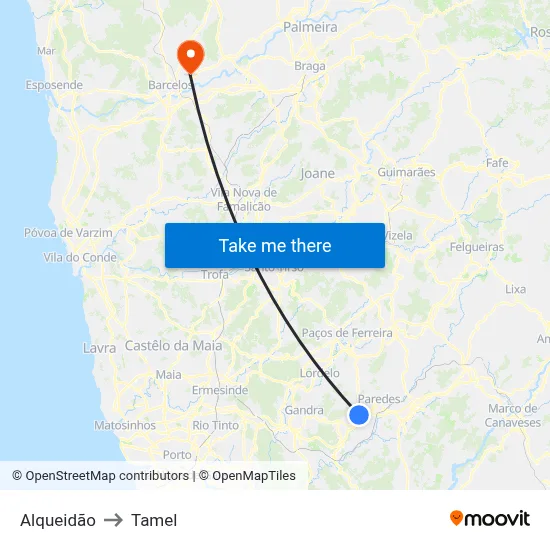 Alqueidão to Tamel map