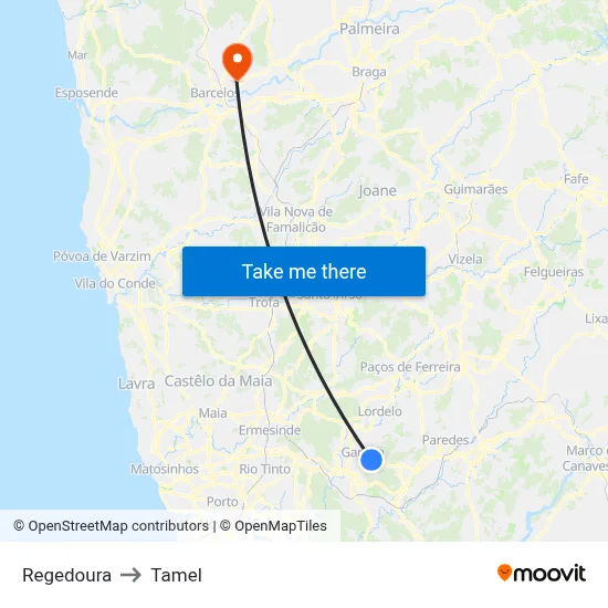 Regedoura to Tamel map
