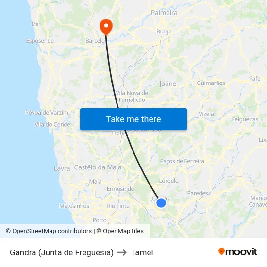 Gandra (Junta de Freguesia) to Tamel map