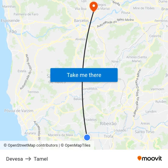Devesa to Tamel map