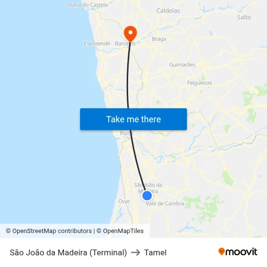 São João da Madeira (Terminal) to Tamel map