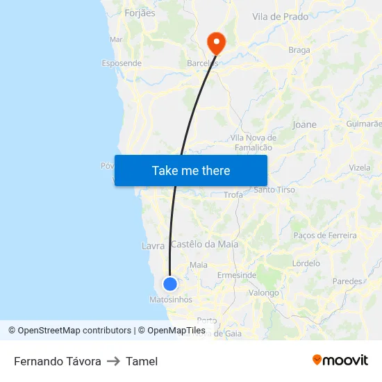 Fernando Távora to Tamel map