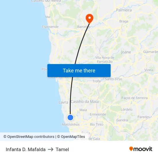 Infanta D. Mafalda to Tamel map