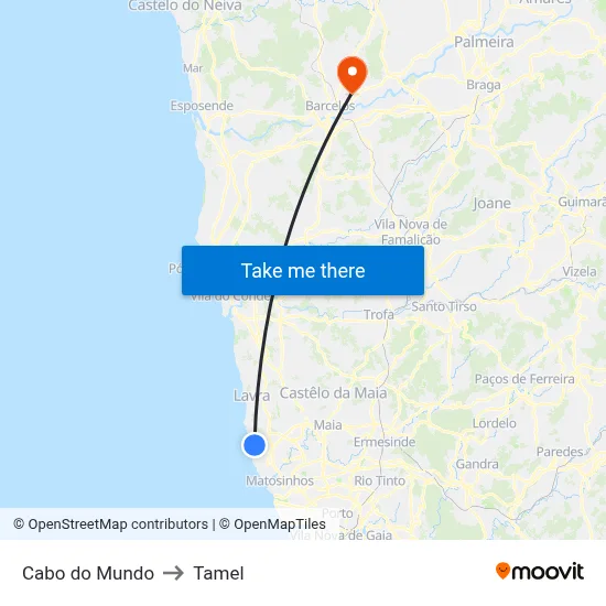 Cabo do Mundo to Tamel map