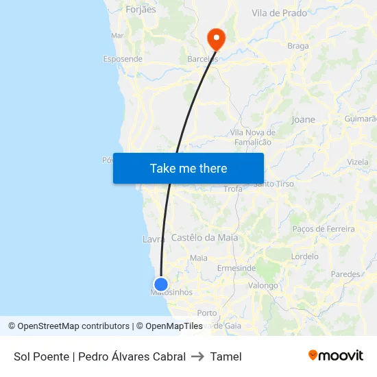 Sol Poente | Pedro Álvares Cabral to Tamel map