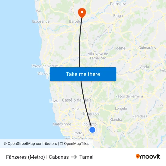 Fânzeres (Metro) | Cabanas to Tamel map