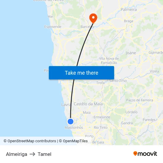 Almeiriga to Tamel map