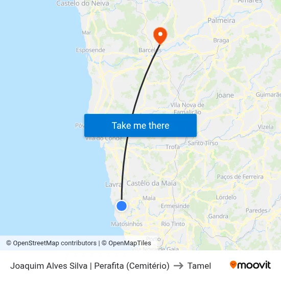 Joaquim Alves Silva | Perafita (Cemitério) to Tamel map