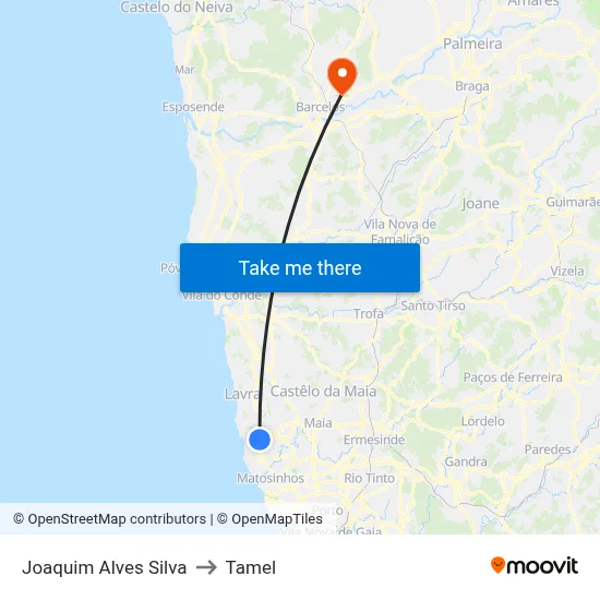 Joaquim Alves Silva to Tamel map