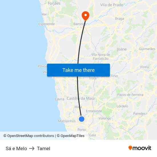 Sá e Melo to Tamel map