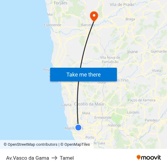 Av.Vasco da Gama to Tamel map