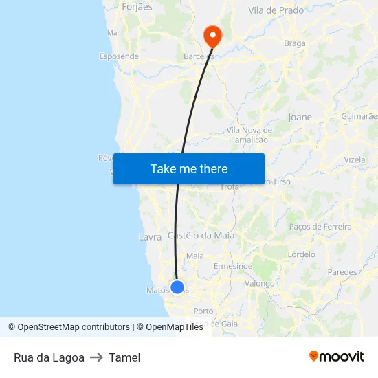 Rua da Lagoa to Tamel map