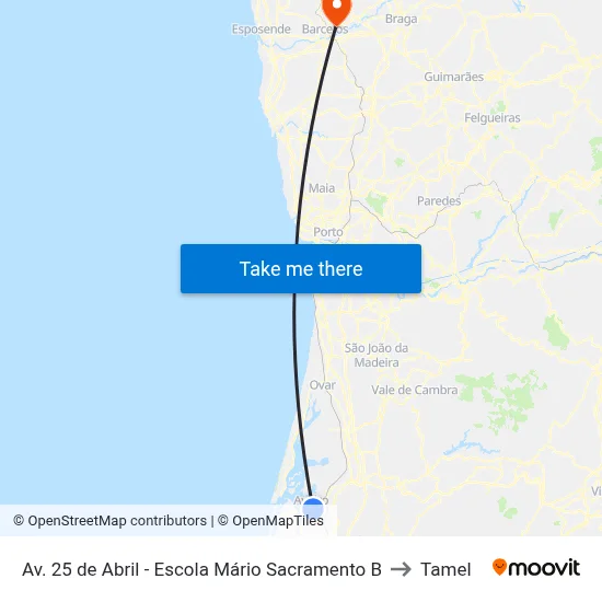 Av. 25 de Abril - Escola Mário Sacramento B to Tamel map