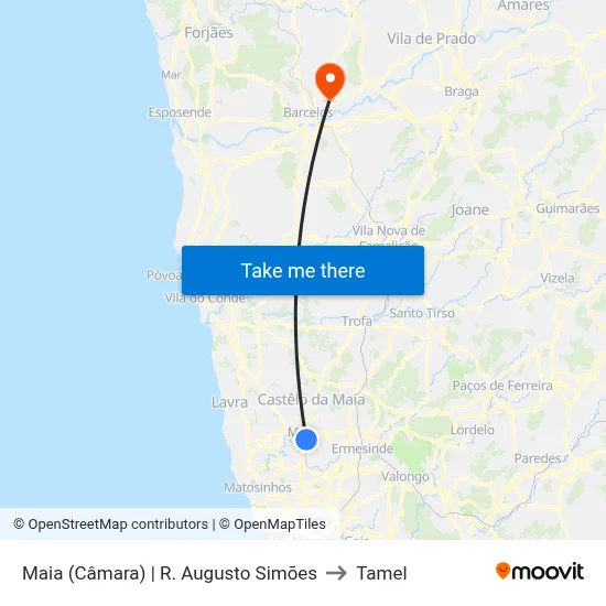 Maia (Câmara) | R. Augusto Simões to Tamel map