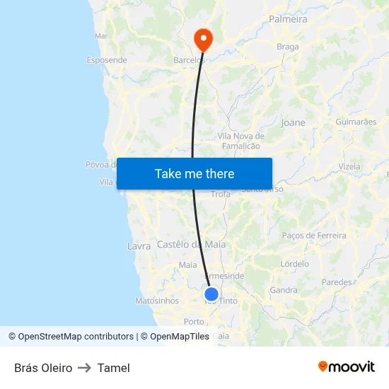 Brás Oleiro to Tamel map