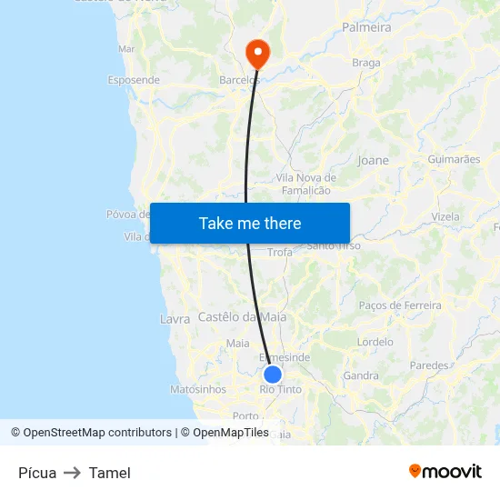 Pícua to Tamel map