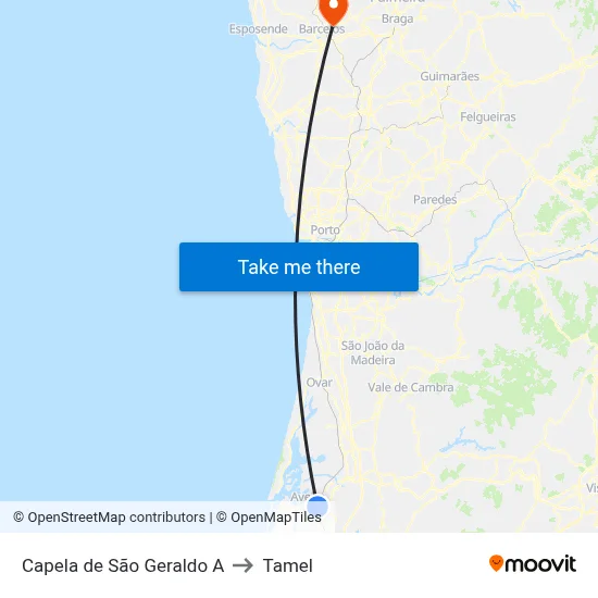 Capela de São Geraldo A to Tamel map