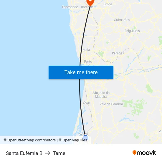 Santa Eufémia B to Tamel map