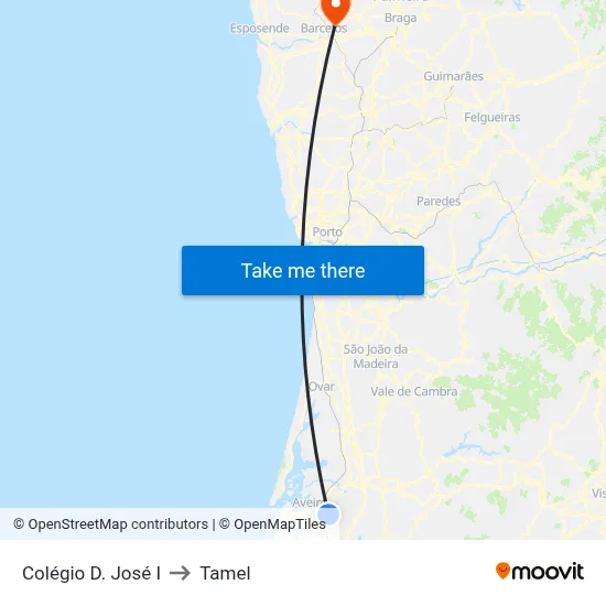 Colégio D. José I to Tamel map