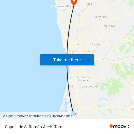 Capela de S. Romão A to Tamel map