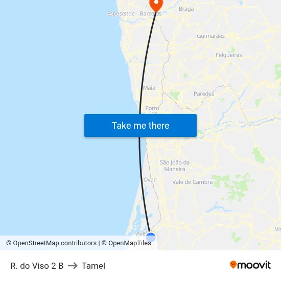 R. do Viso 2 B to Tamel map