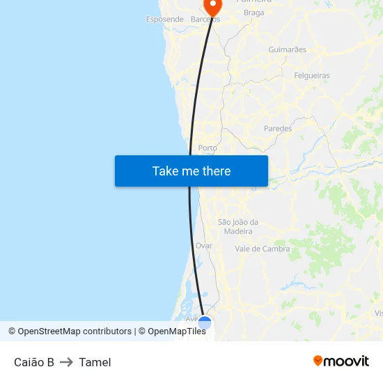 Caião B to Tamel map