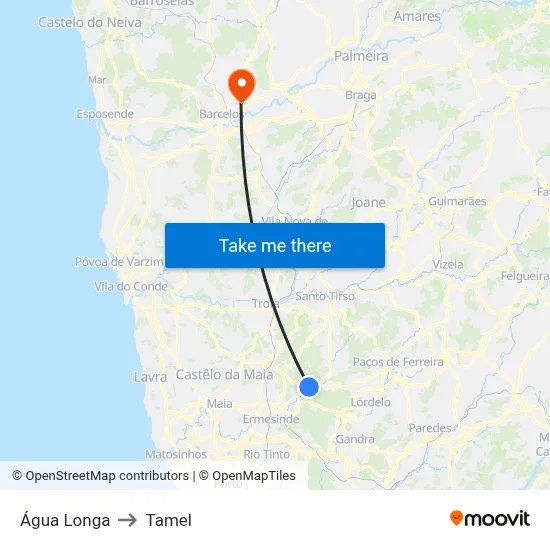 Água Longa to Tamel map